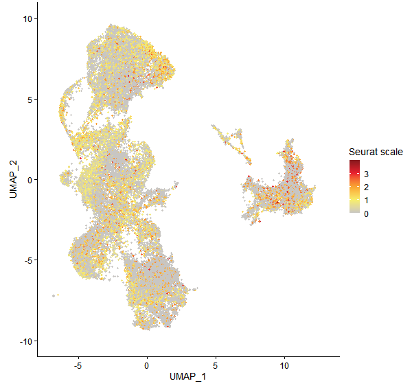 Feature plot of Mp1g02880 on UMAP