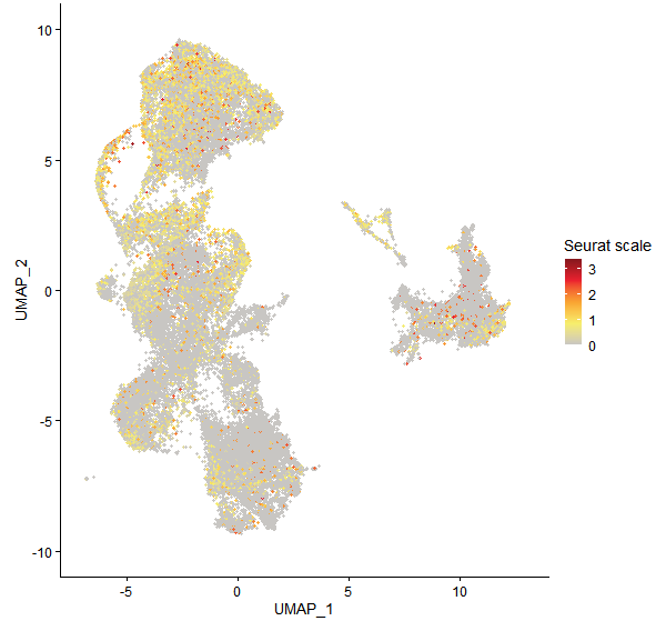 Feature plot of Mp1g05420 on UMAP