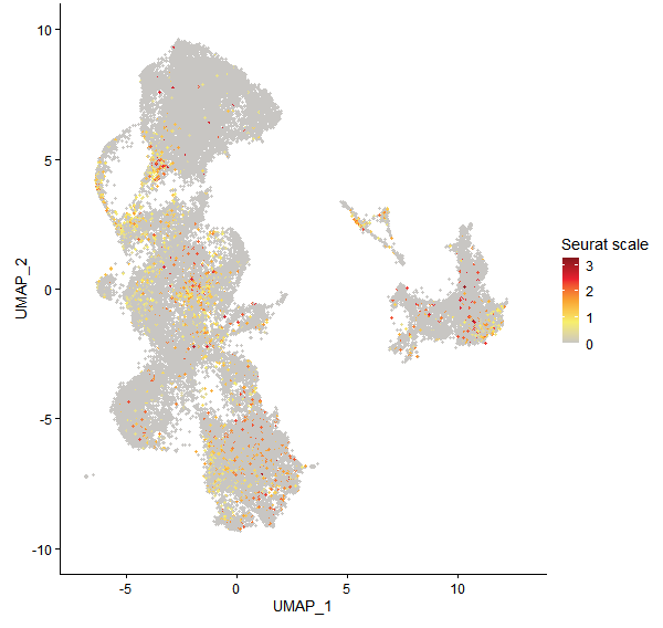 Feature plot of Mp1g27920 on UMAP