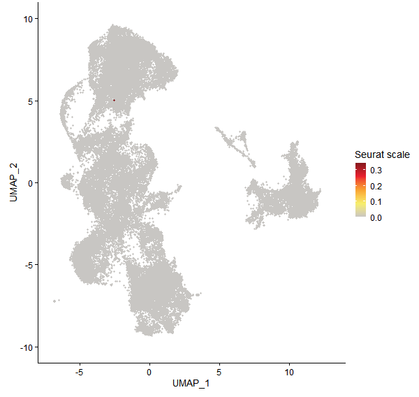 Feature plot of Mp2g12150 on UMAP