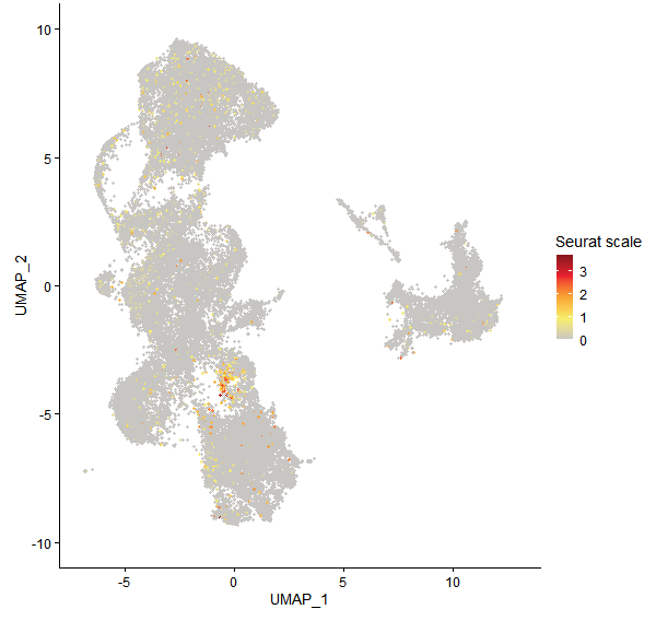 Feature plot of Mp3g00030 on UMAP