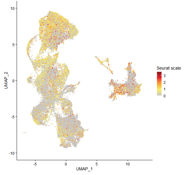 Feature plot of Mp3g00660 on UMAP