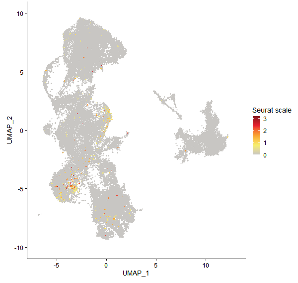 Feature plot of Mp3g12380 on UMAP