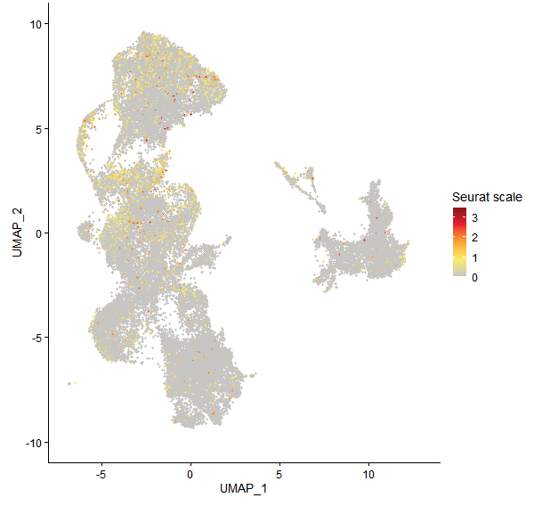 Feature plot of Mp3g13790 on UMAP