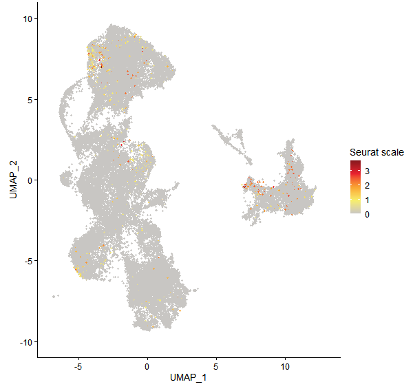 Feature plot of Mp4g14110 on UMAP