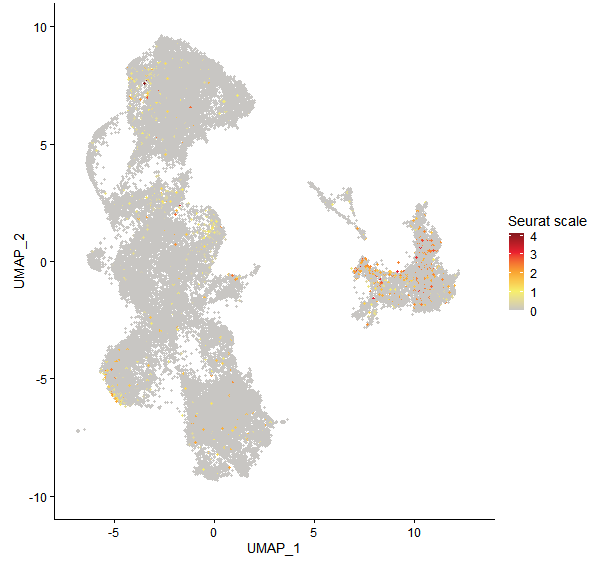 Feature plot of Mp4g14120 on UMAP