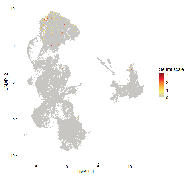 Feature plot of Mp4g16560 on UMAP