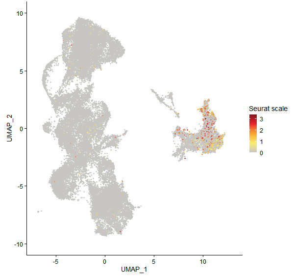 Feature plot of Mp4g16860 on UMAP