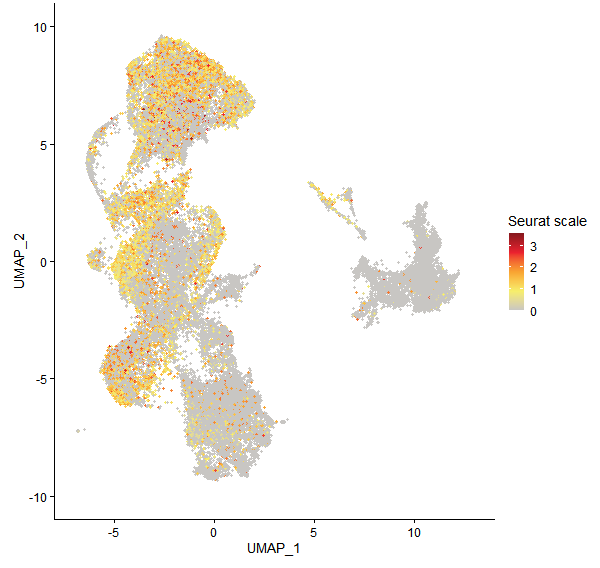 Feature plot of Mp5g14220 on UMAP