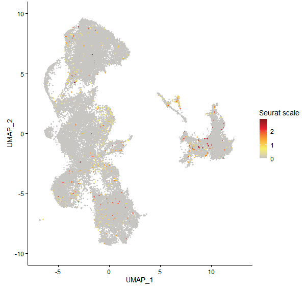 Feature plot of Mp5g18050 on UMAP