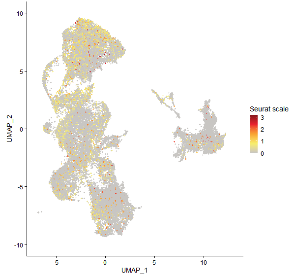 Feature plot of Mp6g14930 on UMAP