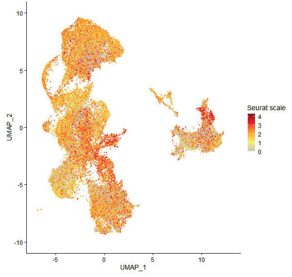 Feature plot of Mp7g04100 on UMAP