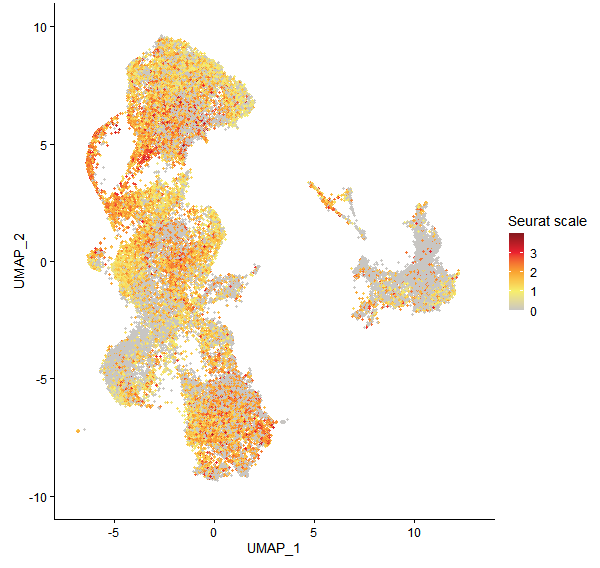Feature plot of Mp7g07270 on UMAP