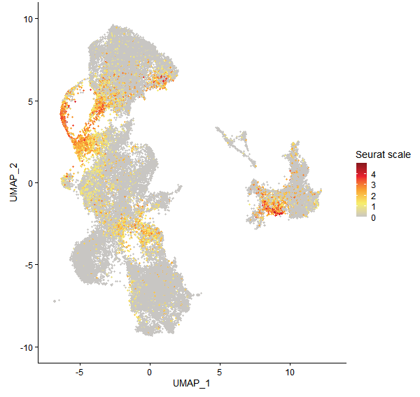 Feature plot of Mp7g07630 on UMAP