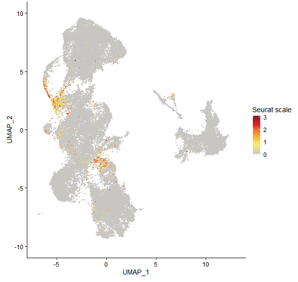 Feature plot of Mp7g11550 on UMAP