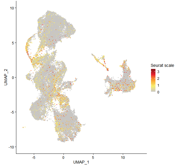 Feature plot of Mp7g13400 on UMAP