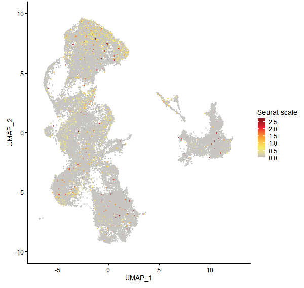 Feature plot of Mp7g14650 on UMAP