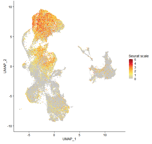 Feature plot of Mp7g14960 on UMAP