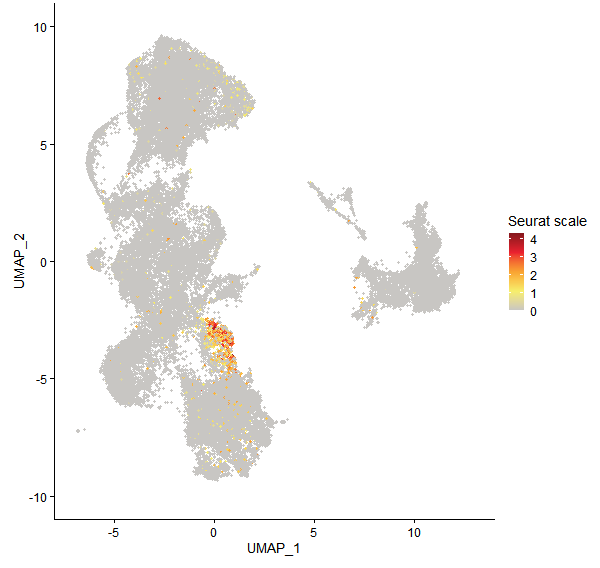 Feature plot of Mp7g16200 on UMAP