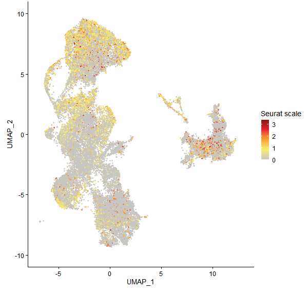 Feature plot of Mp7g17040 on UMAP