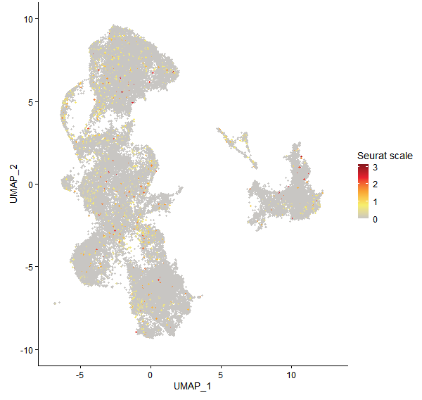 Feature plot of Mp8g06380 on UMAP