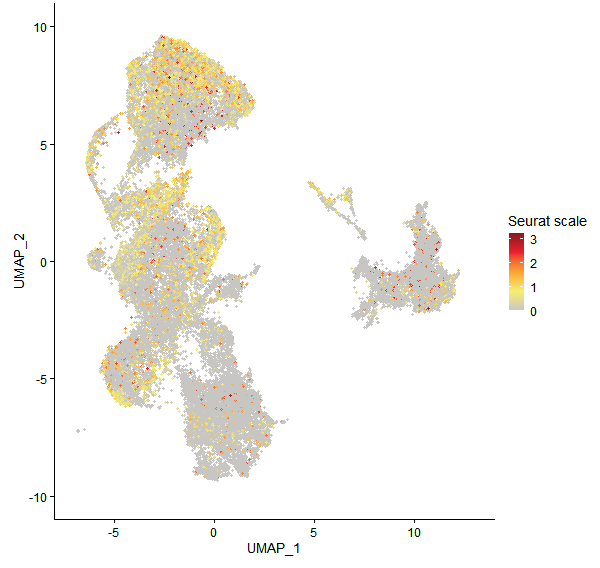 Feature plot of Mp8g14220 on UMAP